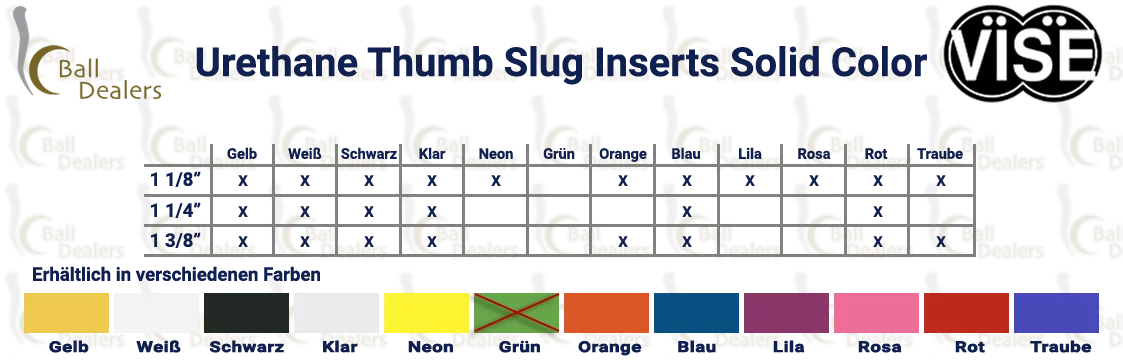 VISE Urethane Thumb Slug Inserts Dual Color Size & Color
