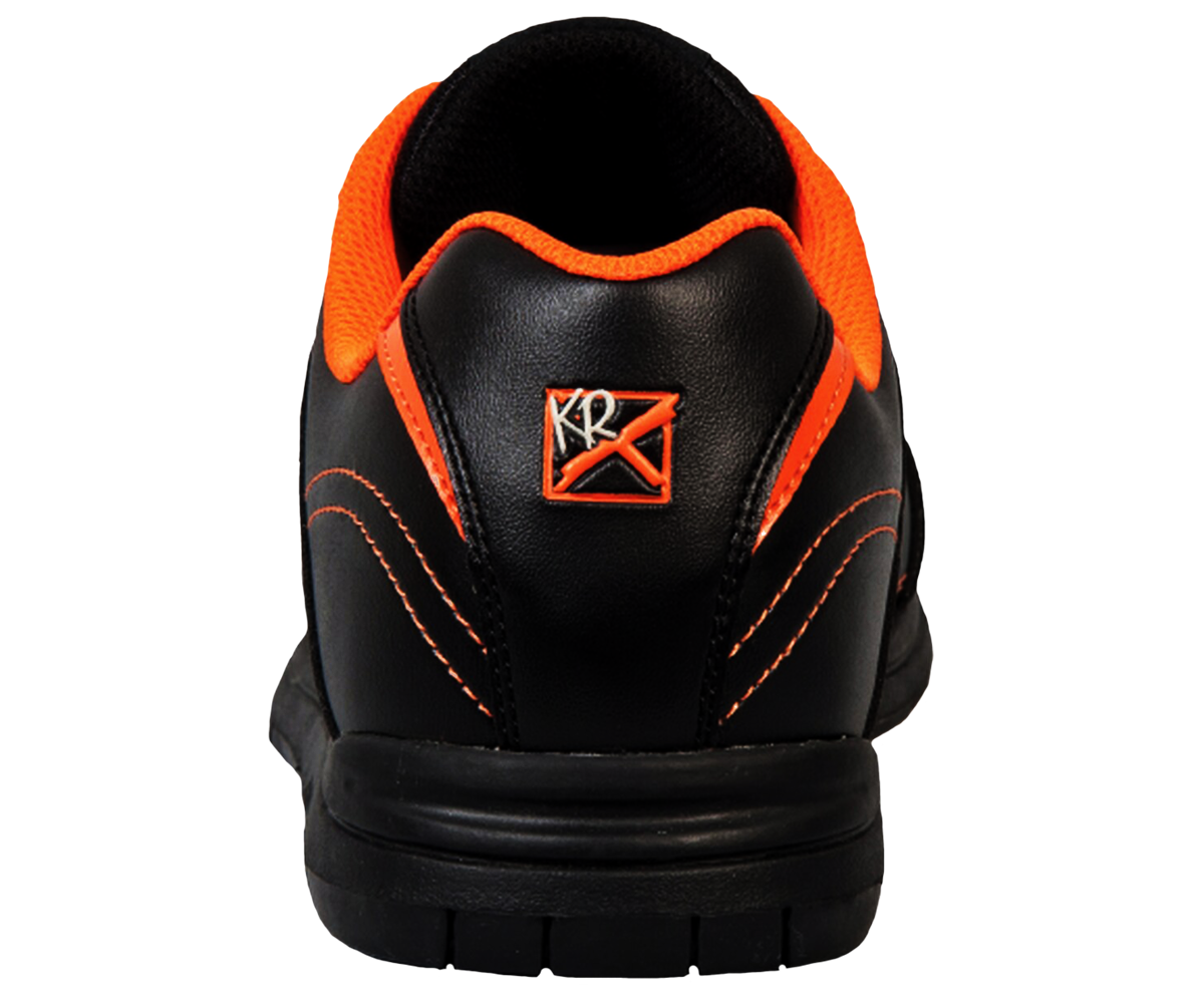 KR Strikeforce Flyer Lite Men's Bowling Shoes – Black/Orange, Microfiber Upper, Non-Marking Rubber Heel, #8 Slide Pad